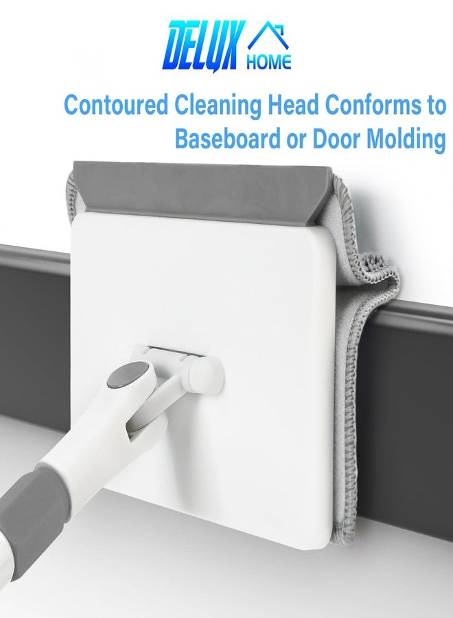 DELUX Baseboard Cleaner Tool with Handle, DELUX Baseboard Cleaner with Extendable Long Handle, 4 Reusable Cleaning Pads Wall Cleaner for Baseboards Cleaning, Ceiling, Wall, Floor, Shower Bathroom Kitchen - Image 3