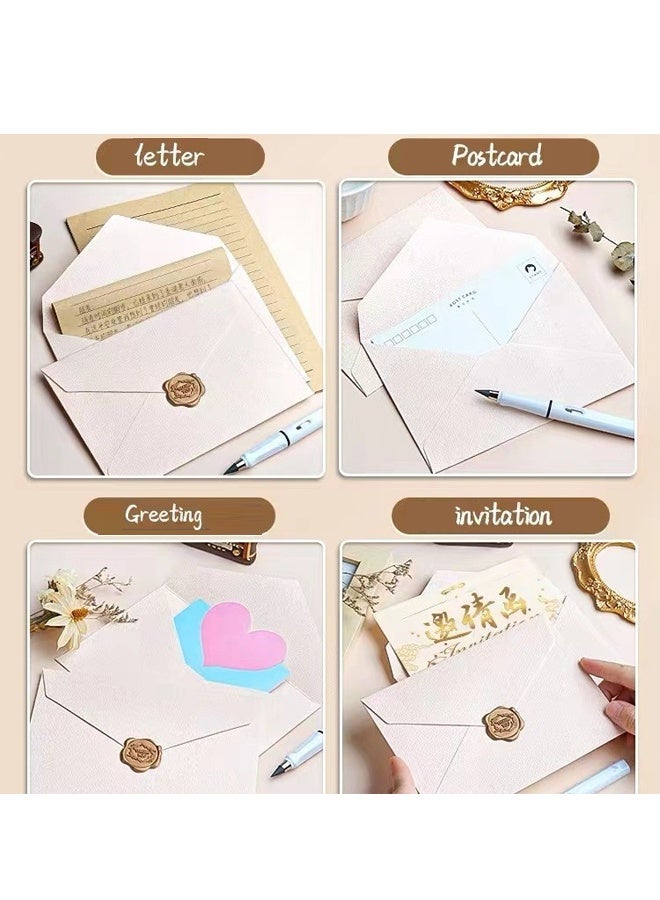 مجموعة ورق الكتابة والمظاريف مع ختم الشمع، 6 مظاريف بيضاء منقوشة عتيقة، 20 ورقة كرافت و6 ملصقات ختم الشمع لكتابة الرسائل - Image 5
