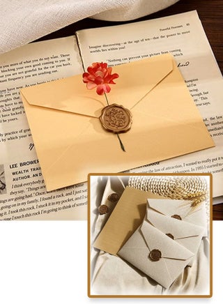 Writing Paper and Envelopes Set with Wax Seal Stamp, 6 Vintage Textured White Envelopes 20 Krafts and 6 Wax Sealing Stickers for Writing Letter - view 4