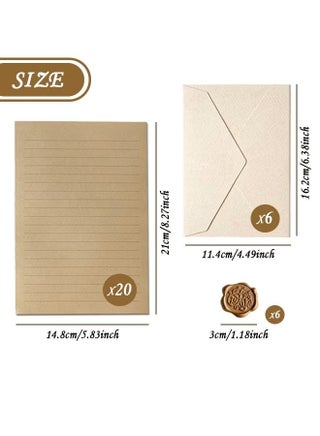 Writing Paper and Envelopes Set with Wax Seal Stamp, 6 Vintage Textured White Envelopes 20 Krafts and 6 Wax Sealing Stickers for Writing Letter - view 3