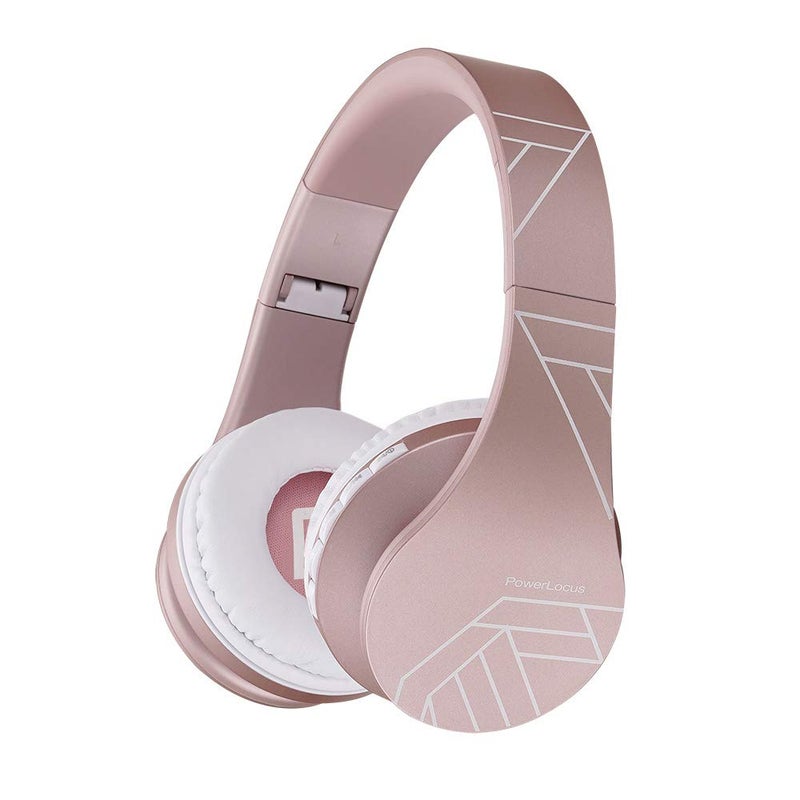 PowerLocus Wireless Bluetooth Over-Ear Stereo Foldable Headphones, Wired Headsets Rechargeable with Built-in Microphone for iPhone, Samsung, LG, iPad (Rose Gold PL Collection) - Image 1