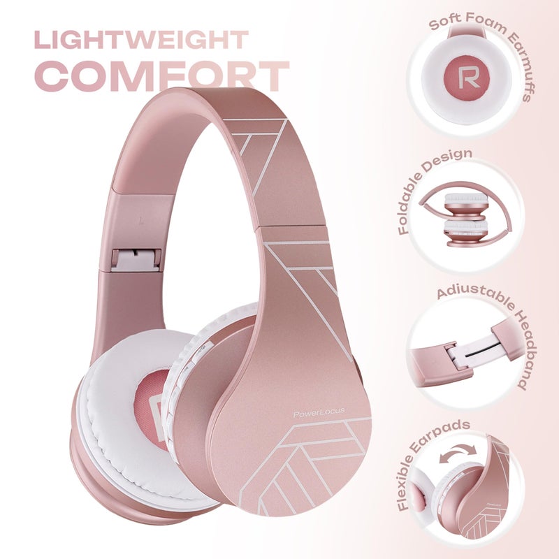 PowerLocus Wireless Bluetooth Over-Ear Stereo Foldable Headphones, Wired Headsets Rechargeable with Built-in Microphone for iPhone, Samsung, LG, iPad (Rose Gold PL Collection) - Image 4