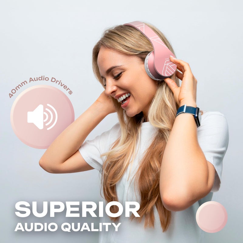 PowerLocus Wireless Bluetooth Over-Ear Stereo Foldable Headphones, Wired Headsets Rechargeable with Built-in Microphone for iPhone, Samsung, LG, iPad (Rose Gold PL Collection) - Image 2