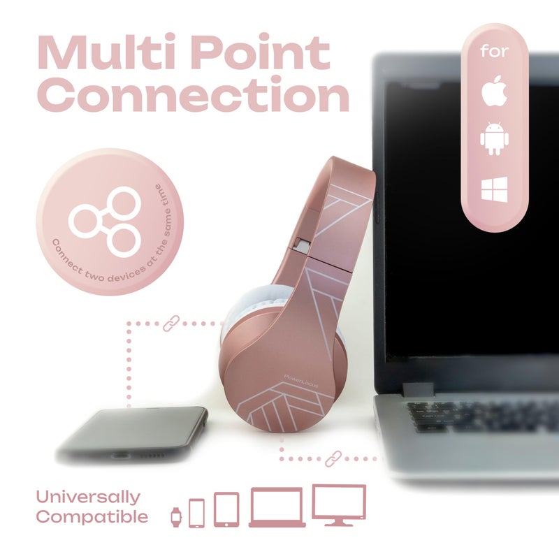 PowerLocus Wireless Bluetooth Over-Ear Stereo Foldable Headphones, Wired Headsets Rechargeable with Built-in Microphone for iPhone, Samsung, LG, iPad (Rose Gold PL Collection) - Image 5