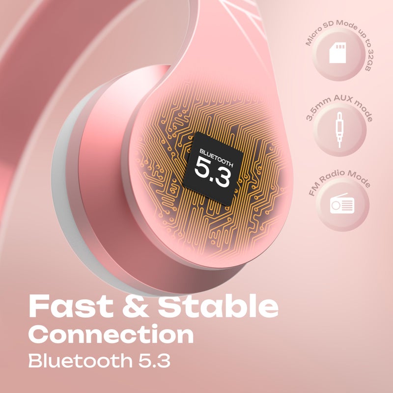 PowerLocus Wireless Bluetooth Over-Ear Stereo Foldable Headphones, Wired Headsets Rechargeable with Built-in Microphone for iPhone, Samsung, LG, iPad (Rose Gold PL Collection) - Image 3