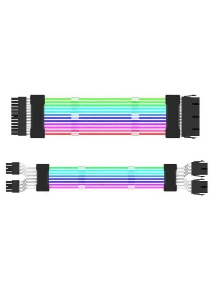 2 Pack ARGB Neon Power Extension Cables ATX 24 Pin Motherboard PSU Extension Cable  Dual 8 Pin GPU Cable Extension  - Image 1