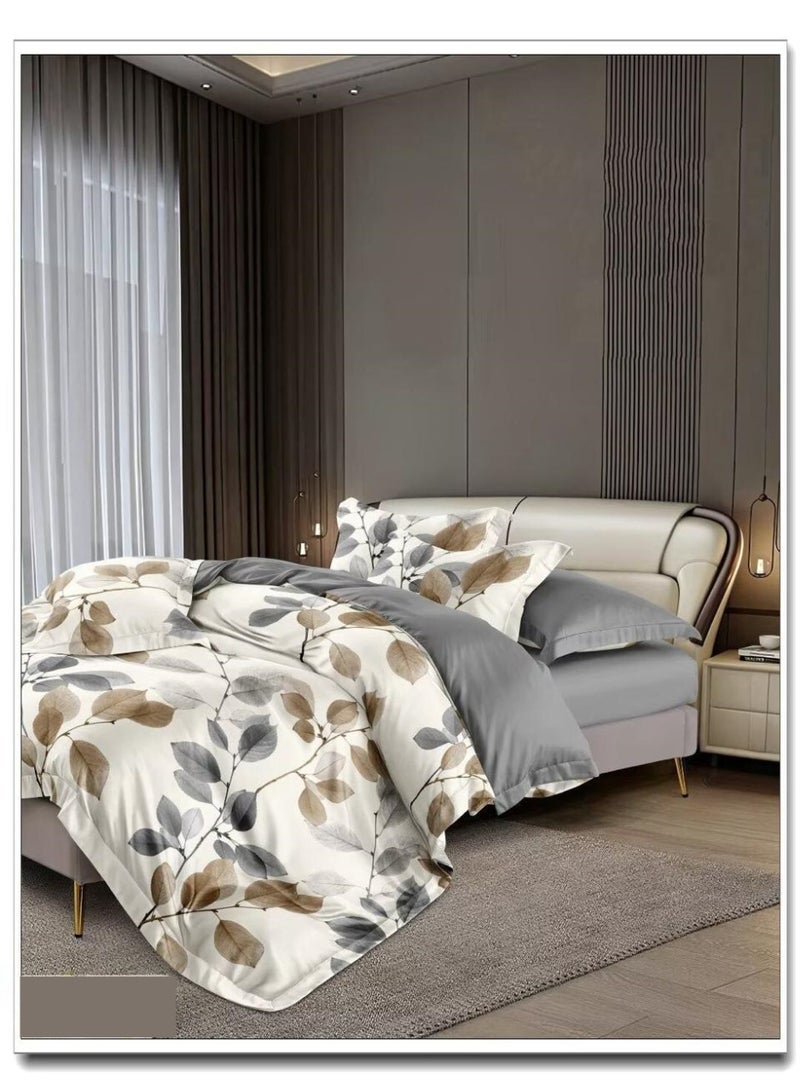 طقم مفروشات فاخر بحجم كينج مكون من 6 قطع - تصميم بسيط، غطاء لحاف 220×240 سم مع شرشف مطاطي و4 أغطية وسائد