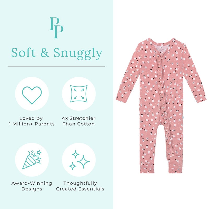 Posh Peanut Footie Pajamas for Baby Girls â€“ Sleepers in Ultra-Soft Viscose from Bamboo with 2-Way Zipper & Ruffle Trim â€“ Newborn to Toddler Sleepwear (Emmilene, 3-6 Months) - Image 3