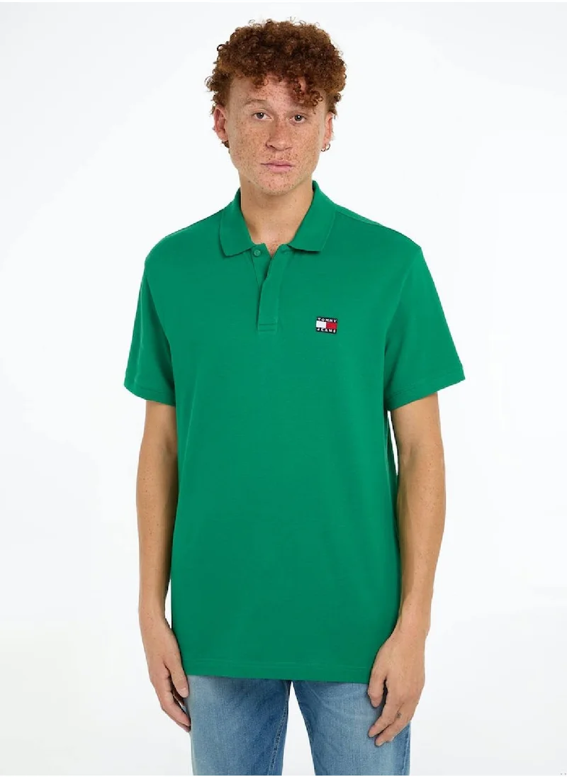 TOMMY JEANS Men's Tommy Badge Regular Fit Polo -  Pure cotton, Green