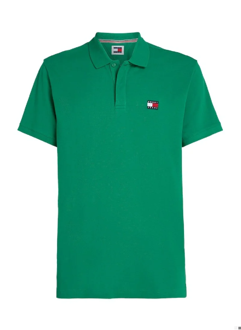 TOMMY JEANS Men's Tommy Badge Regular Fit Polo -  Pure cotton, Green