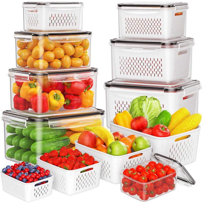 Winproper 8-Pack Fruit Storage Containers for Fridge, Leakproof Fruit Containers for Fridge with Colanders, BPA-Free Produce Storage Containers with Lids Keep Fruits, Vegetables, Berry, Meat Fresh longer - Image 1