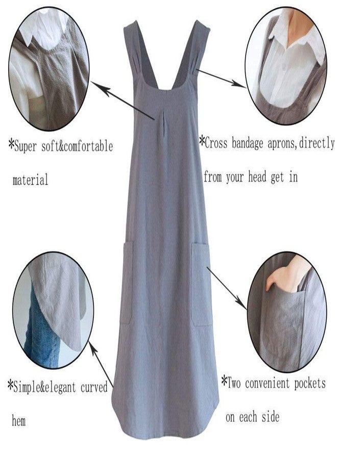 losofar Soft Cotton Linen Apron Cross Back X-Shaped Japanese Style Pinafore Dress for Cooking, Housewarming, Daily Chores (grey, (28.3"x 35.4")) - Image 4