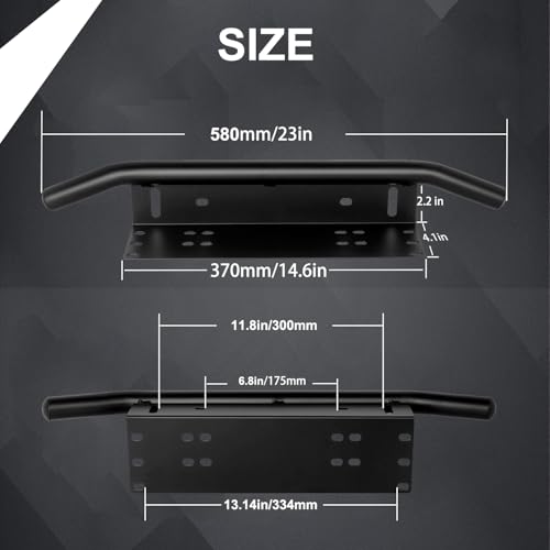 Jtron إطار لوحة ترخيص أمامي عالمي لجهاز Jtron للسيارات مع حامل مثبت لوحة الترخيص وإطار الصدام للجيب على الطرق الوعرة مع قضيب العمل LED (أسود) - Image 3