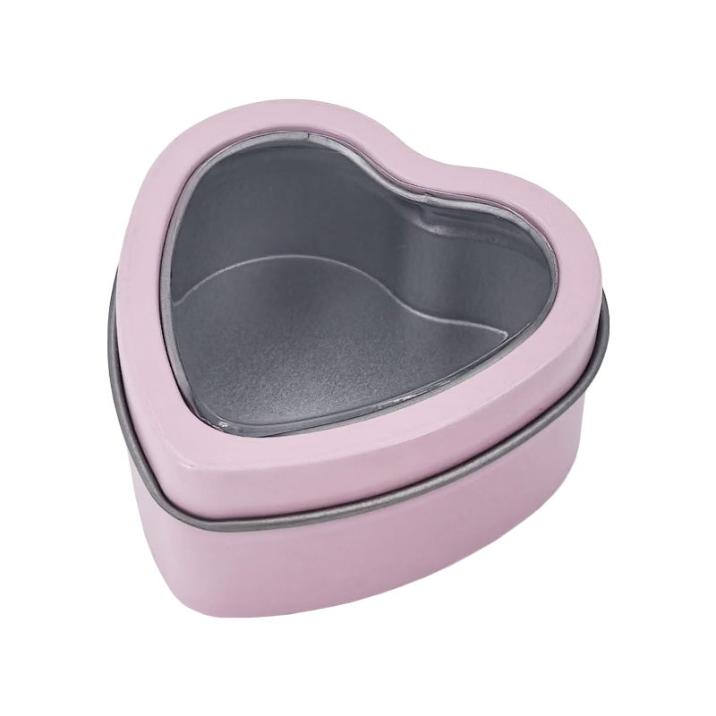 Thintinick 25-Pack 2oz Empty Heart Shaped Mini Metal Tins with Clear View Window Lids for Candle Making, Candies, Gifts & Treasures (Pink) - Image 2