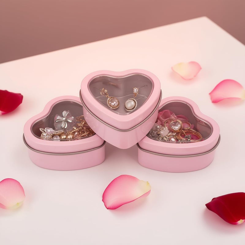 Thintinick 25-Pack 2oz Empty Heart Shaped Mini Metal Tins with Clear View Window Lids for Candle Making, Candies, Gifts & Treasures (Pink) - Image 3