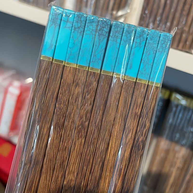 Jin Tou Fu Word Chicken Wing Wooden Chopsticks No Paint No Wax Mahogany Imitation Jade Wooden Chopsticks Jade Household Chopsticks 10 Pairs - Image 1