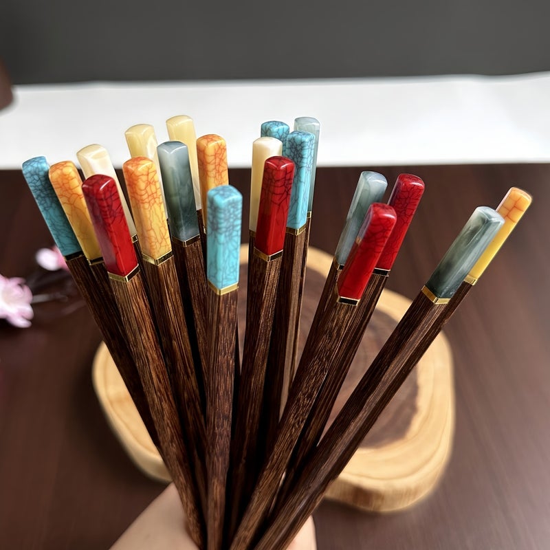 Jin Tou Fu Word Chicken Wing Wooden Chopsticks No Paint No Wax Mahogany Imitation Jade Wooden Chopsticks Jade Household Chopsticks 10 Pairs - Image 4