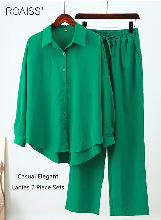 roaiss Ladies Comfortable Cotton Linen 2 Piece Suit for Daily Commute - Shirt and Wide Leg Pants Set with Simple Loose Fit Design for Leisure - Image 4