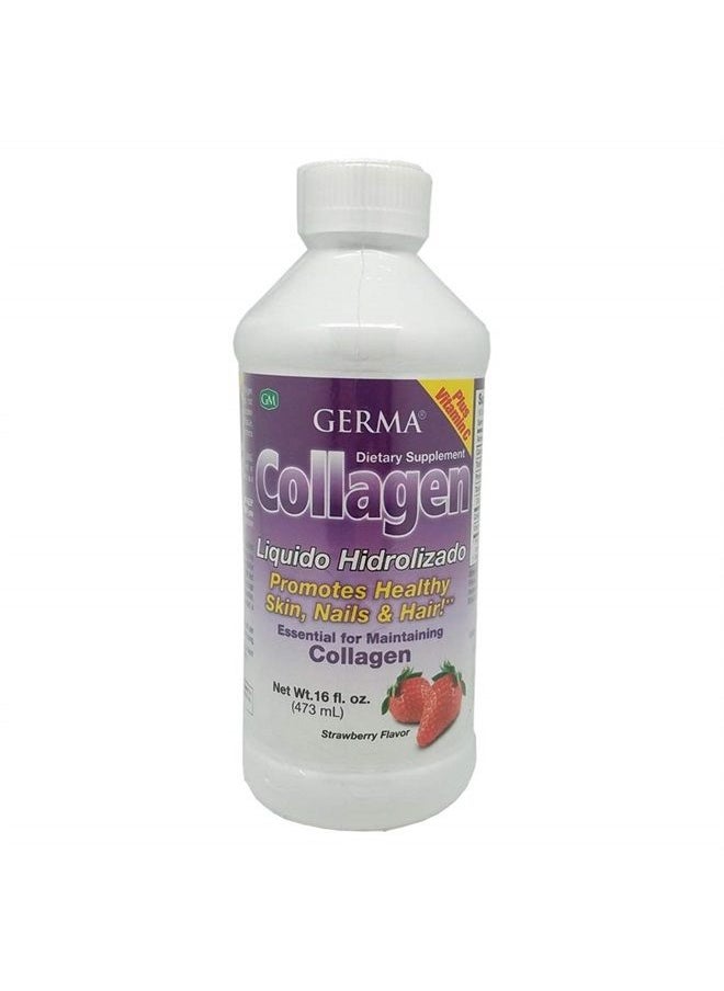Germa Liquid Collagen Dietary Supplement. Anti-Aging, Helps Skin Stay Supple. Improves Hair and Nail Growth. With Vitamin C. Strawberry Flavour. 16 Oz.  - Image 1
