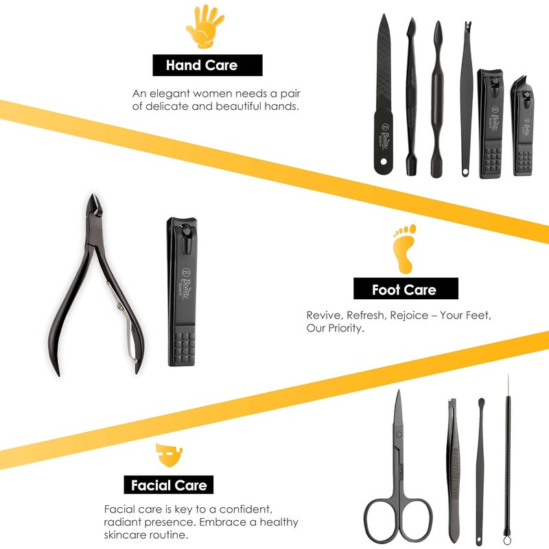 Beauté Secrets Beaut Secrets Essentials Manicure Set Nail Clippers Stainless Steel Nail Scissors Grooming Kit Acne needle Blackhead Tool Leather Travel Case Yellow - Image 3