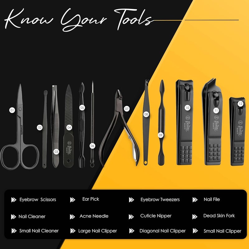 Beauté Secrets Beaut Secrets Essentials Manicure Set Nail Clippers Stainless Steel Nail Scissors Grooming Kit Acne needle Blackhead Tool Leather Travel Case Yellow - Image 2