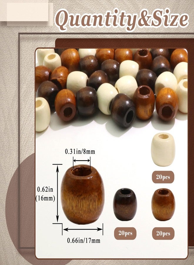 VENOFEN 60PCS Hair Beads Large Hole Wooden Bead Dreadlock Decoration Mixed Color Loc Hair Accessories for Women and Men - Image 4