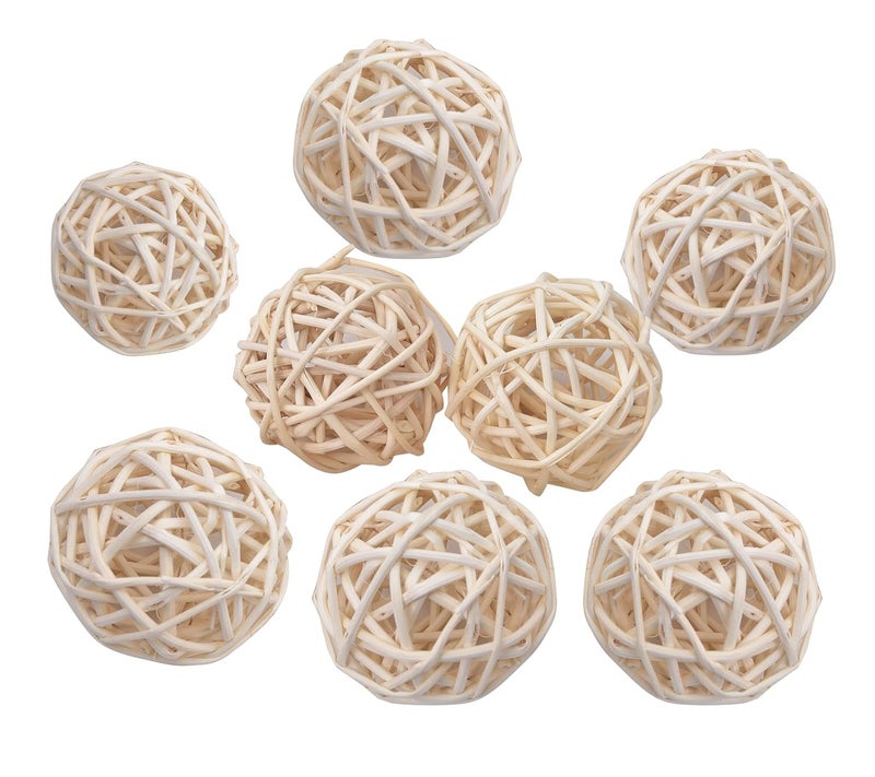 Wicker Rattan Balls Wooden Ball and Dried Flowers Bowl Fillers for Home, Office Decoration- Pack of 10 (Natural)