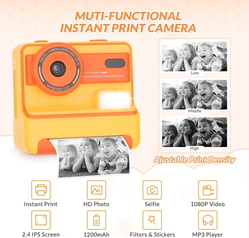mafiti Children's Camera Instant Camera for Children Digital Camera Children Instant Camera 1080P 2.4 Inch Screen, Camera Children Instant Print with Printing Paper & 32G TF Card, Gift for Children 3-12 - Image 2
