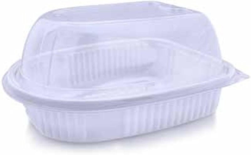 KRNOÂ® Disposable Plastic Chicken Trays with Dome Lids â€“ Oval Shape, Clear, Durable PP/PET â€“ Food Containers for Restaurants, Catering & Takeaway (10, White, Length 25.5 cm - Width 19 cm - Height 5 cm)