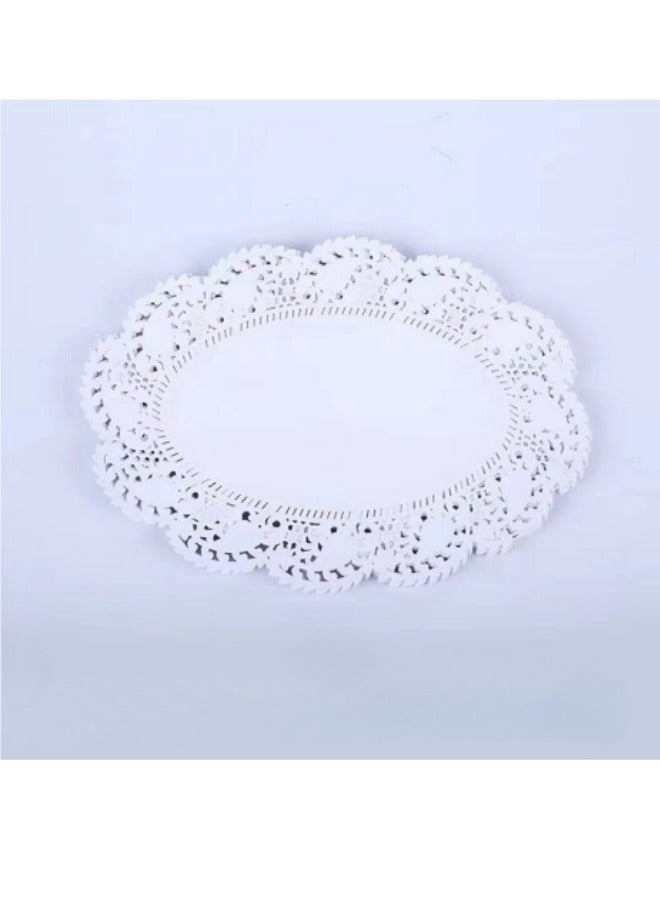 200 Pieces Baking Paper Mats Disposable Oil-Absorbing Paper Food Tray Liners Decorative Lace Hollow Oval Paper Set White 6.5*9 Inches - Image 1