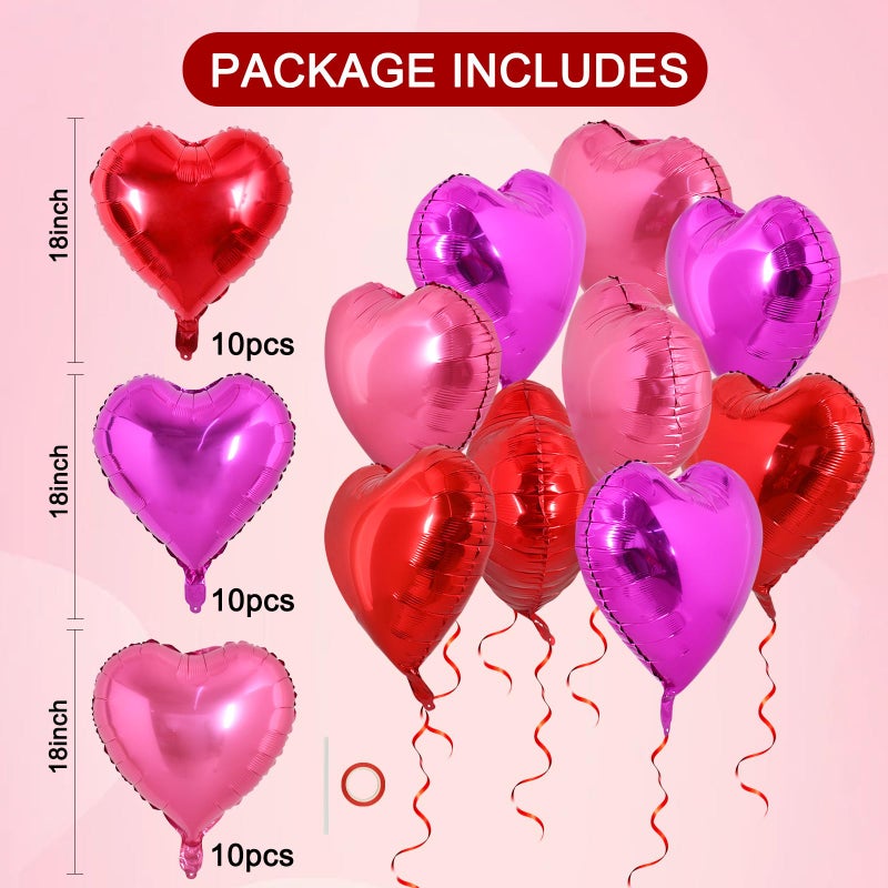TONIFUL 30Pcs 18 Inch Rose Red Heart Balloons Valentineâ€™s Day Heart Shape Foil Mylar Balloons Decoration for Romantic Valentine's Day Wedding Bridal Shower Anniversary Engagement Party Supplies - Image 2