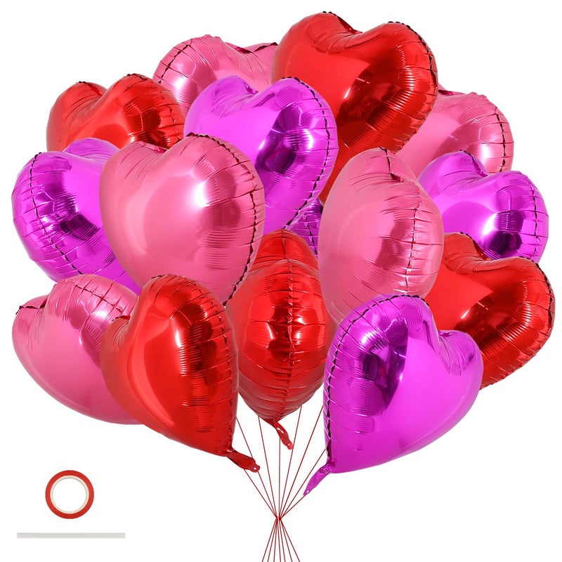 TONIFUL 30Pcs 18 Inch Rose Red Heart Balloons Valentineâ€™s Day Heart Shape Foil Mylar Balloons Decoration for Romantic Valentine's Day Wedding Bridal Shower Anniversary Engagement Party Supplies - Image 1