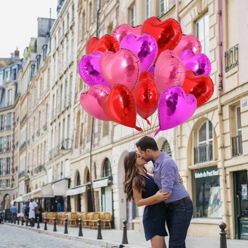 TONIFUL 30Pcs 18 Inch Rose Red Heart Balloons Valentineâ€™s Day Heart Shape Foil Mylar Balloons Decoration for Romantic Valentine's Day Wedding Bridal Shower Anniversary Engagement Party Supplies - Image 3