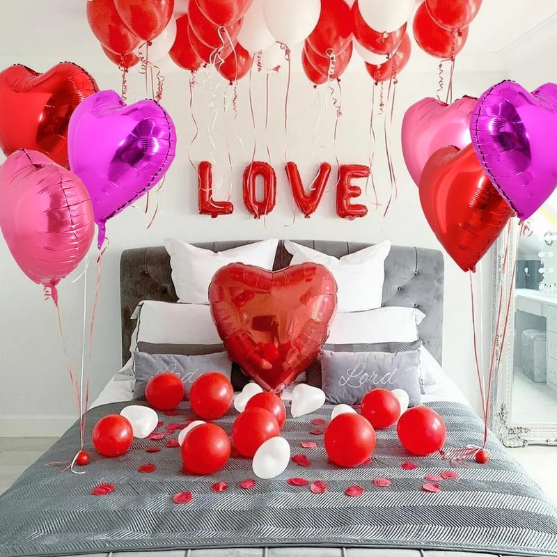 TONIFUL 30Pcs 18 Inch Rose Red Heart Balloons Valentineâ€™s Day Heart Shape Foil Mylar Balloons Decoration for Romantic Valentine's Day Wedding Bridal Shower Anniversary Engagement Party Supplies - Image 5