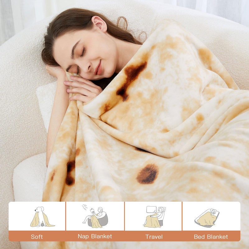 Admitrack Tortilla Wrap Blanket Burritos Round Wrap Blanket Tortilla Throw Blanket Funny Realistic Food Round Blanket Novelty Burritos Throw Blanket for Adults&Kids (Double Sided) - Image 2