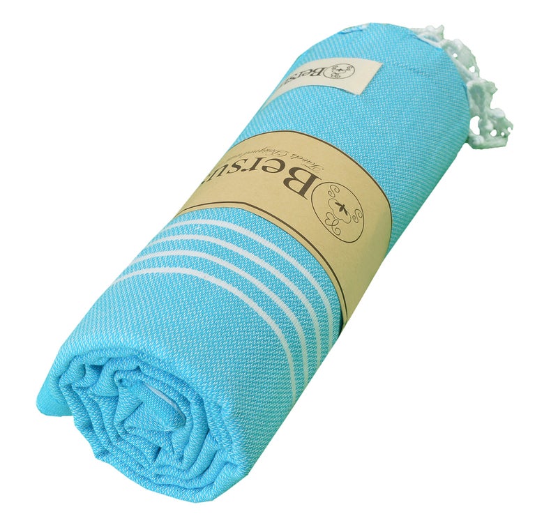 Bersuse Towels Anatolia XL Beach Blanket Throw Blanket Turkish Towel 100% Cotton Extra-Large Quick-Dry Lightweight Premium Peshtemal Towel - 61x82 Inches, Turquoise - Image 2