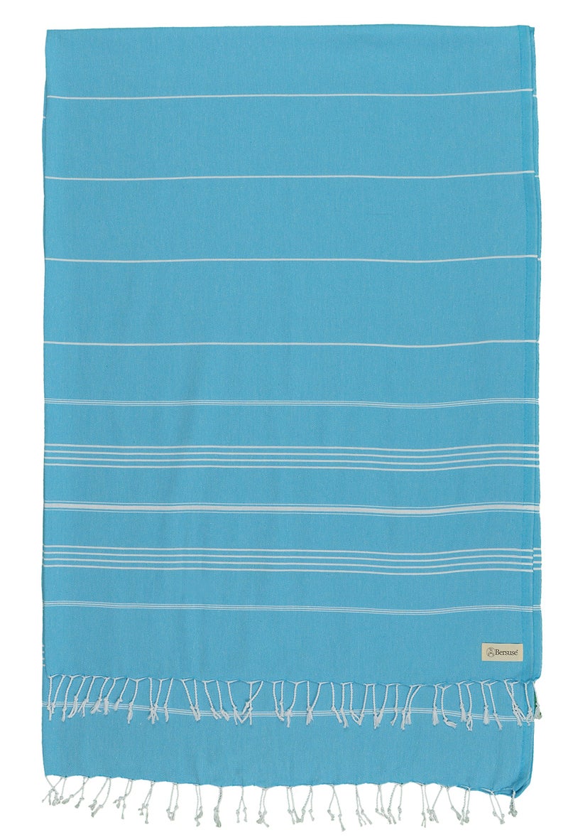 Bersuse Towels Anatolia XL Beach Blanket Throw Blanket Turkish Towel 100% Cotton Extra-Large Quick-Dry Lightweight Premium Peshtemal Towel - 61x82 Inches, Turquoise - Image 1