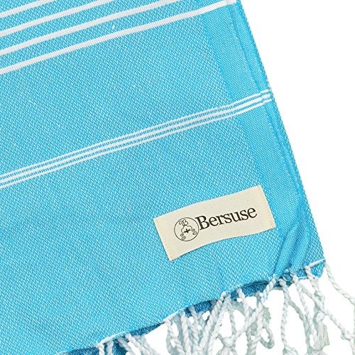 Bersuse Towels Anatolia XL Beach Blanket Throw Blanket Turkish Towel 100% Cotton Extra-Large Quick-Dry Lightweight Premium Peshtemal Towel - 61x82 Inches, Turquoise - Image 4