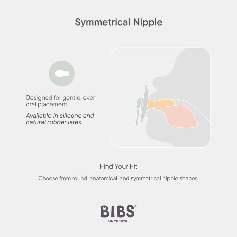 BIBS Pacifiers 6-18 Months | 2-Pack Soothers | Symmetrical Nipple | BPA-Free Natural Rubber | Made in Denmark | Iron/Baby Blue Colour Pacifier - Image 3