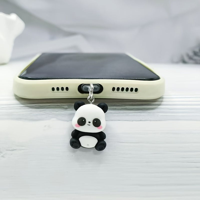 Cute Panda Resin Pendant Jewelry Charging Dust Plug Protector For iPhone 5 To 14 Android Type C - Image 5
