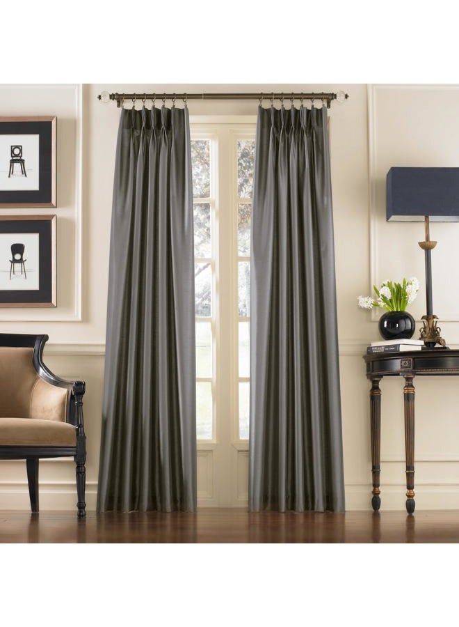 Curtainworks Marquee Faux Silk Pinch Pleat Curtain Panel, 30 by 108", Pewter - Image 1