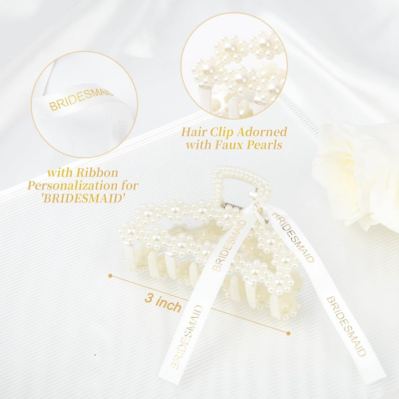 DEEKA Bridesmaid Proposal Gifts 8 Pack Pearl Bridesmaid Hair Claw Clips with Ribbon 3 Inch Hair Clips Bachelorette Party Favors Bridal Party Present Hair Accessories (Half Circle) - Image 2