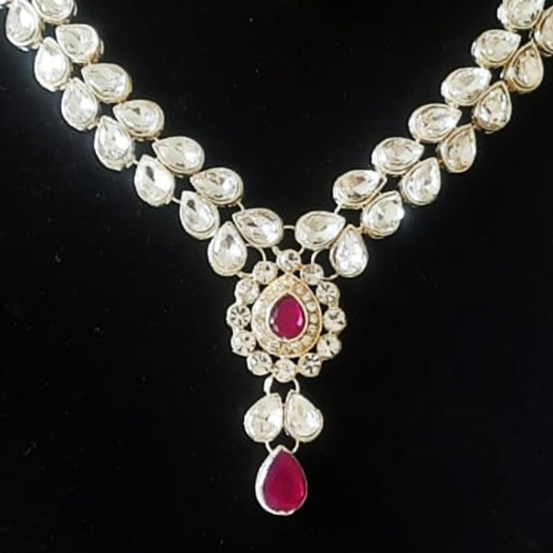 CRUSSTIQUE GOLD Crystal Necklace and Earrings Jewellery Set with Silver-Plated Teardrop Design and Ruby Red Stones | Traditional Indian Style Ethnic Jewellery for Women and Weddings - Image 2