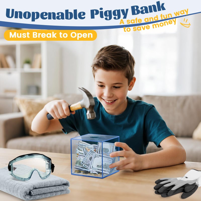 Imeepa Clear Piggy Bank for Adults & Kids - Acrylic Money Savings Box for Cash & Coin, Must Break to Open, Unopenable Piggy Bank for Boys Girls(Blue, 4.72'') - Image 3