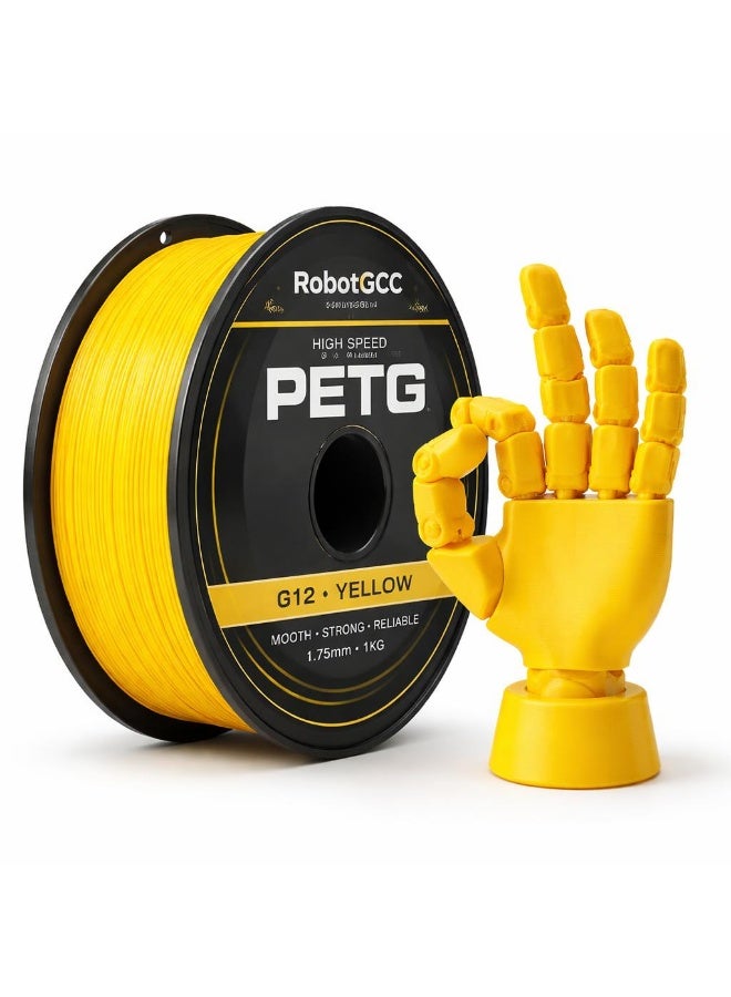 RobotGCC PETG Yellow 3D Printer Filament 1.75mm 1KG, Durable Low-Warping Material, Clear Bright Yellow PETG for Educational Parts and Visibility Markers - Image 1