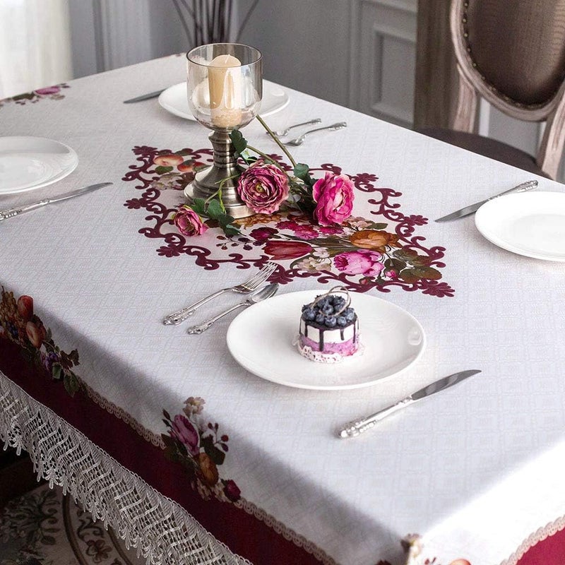 ARTABLE Lace Spring Table Cloth Rectangle Fall Antique Flower Decor Macrame Tablecloth for Outdoor Farmhouse Rustic Kitchen Party Birthday Picnic Burgundy 60 x 104 Inch - Image 3