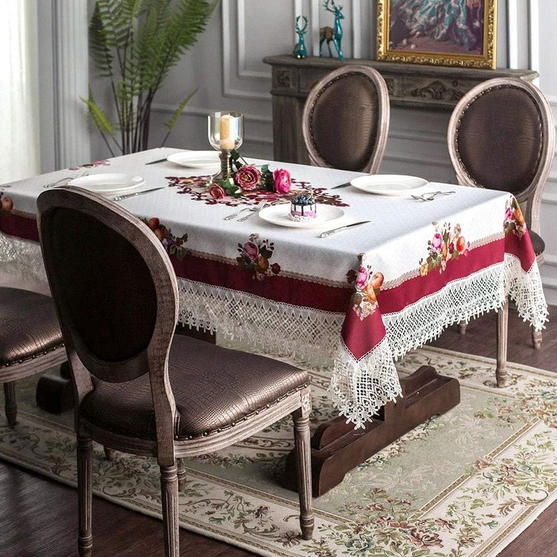 ARTABLE Lace Spring Table Cloth Rectangle Fall Antique Flower Decor Macrame Tablecloth for Outdoor Farmhouse Rustic Kitchen Party Birthday Picnic Burgundy 60 x 104 Inch - Image 2