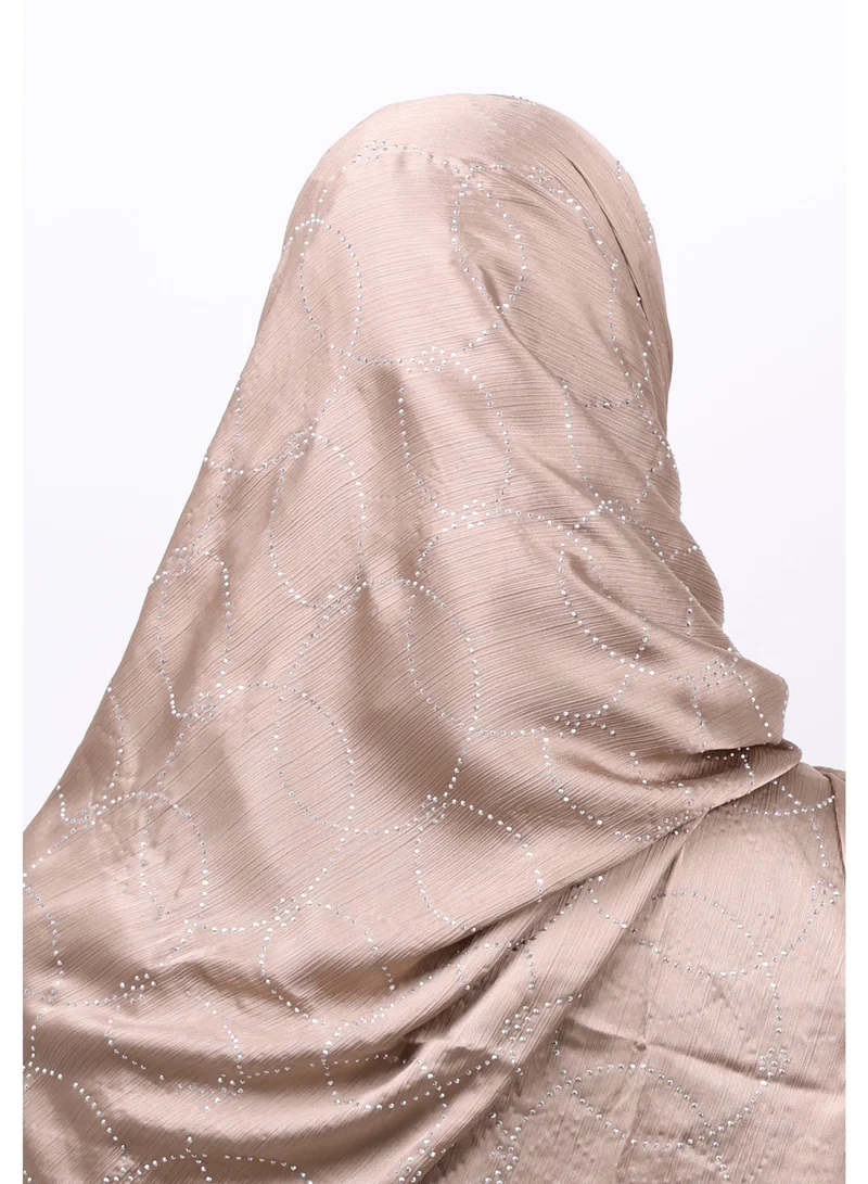 Jameela  Luxury Muna Satin Embellished Scarf with Strass Detailing (Muted Brown / Soft Mocha) for Women | Best Price UAE