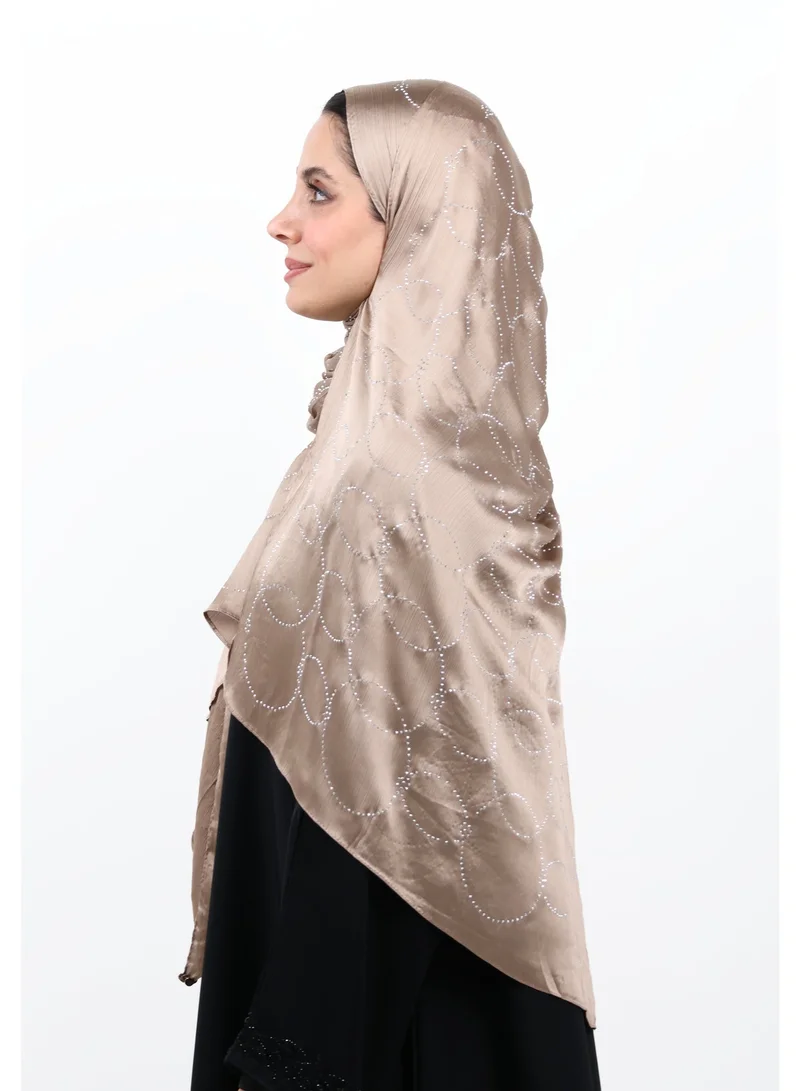 Jameela  Luxury Muna Satin Embellished Scarf with Strass Detailing (Muted Brown / Soft Mocha) for Women | Best Price UAE