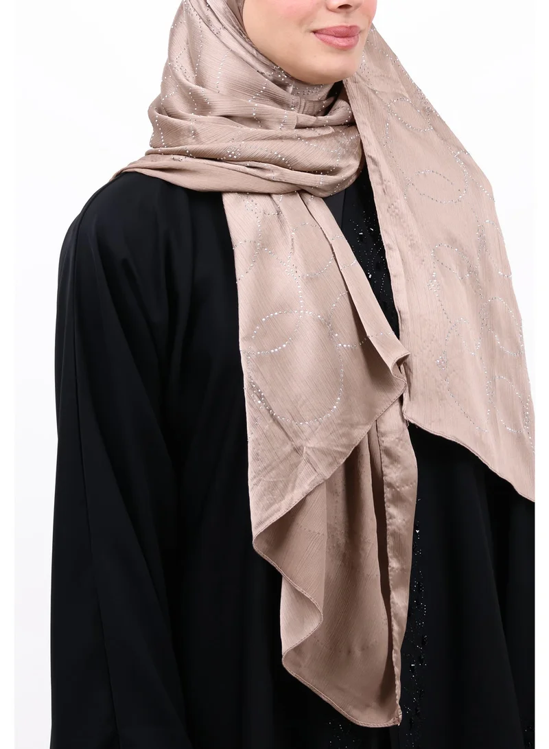 Jameela  Luxury Muna Satin Embellished Scarf with Strass Detailing (Muted Brown / Soft Mocha) for Women | Best Price UAE